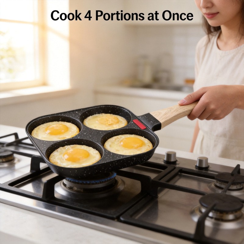 4-Hole Nonstick Egg Frying Pan for Breakfast – Aluminum Alloy
