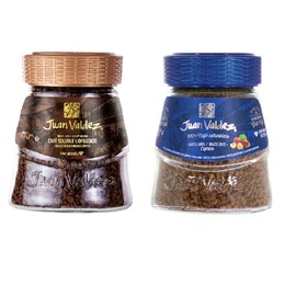 Juan Valdez - Pack de 2, Café Soluble Liofilizado de Colombia, Sabor Clásico y Sabor Avellana, 95g c/u