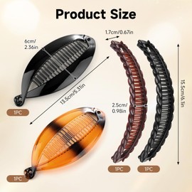 Wefaly Banana Clip Hair, 4 Pieces Large Banana Clip Thick Hair Banana Hair Clips Hair Clips Fish Tail French Ponytail Holder Banana Hair Clip for Women Girls (Brown and Black)