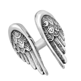 AeraVida Heavenly Wings of .925 Sterling Silver Open-Ended Ring Sizes 6-10 for Birds or Flight Inspired Fashion Accessories with Guardian Angel Vibes