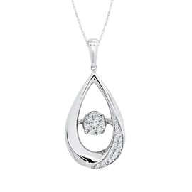 MAX + STONE 1/10 Carat Natural Diamond Drops of Love Dancing Diamond Pendant Necklace for Women | Sterling Silver Diamond Necklace for Women | Real Diamond Teardrop Pendant Necklace