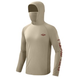 Palmyth Fishing Hoodie for Men Long Sleeve with Mask Sun Protection UV UPF 50+ Shirts Neck Gaiter Khaki Trout XL