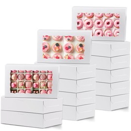 MUMULULU 14 PCS 12x8x2.5 Inches White Bakery Boxes with Window Cookie Boxes Treat Boxes for Desserts Cupcakes Muffins Donut Chocolate Strawberry (14)