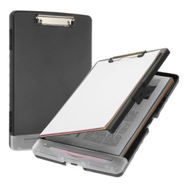 PATIKIL Clipboard with Storage Large Capacity Clipboards Case with Low Profile Clip Heavy Duty Plastic Storage Clipboard with Pen Holder Side-Opening, Black