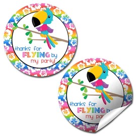 Tropical Toucan Bird Birthday Party Thank You Sticker Labels, 40 2" Party Circle Stickers by AmandaCreation, Great for Party Favors, Envelope Seals & Goodie Bags