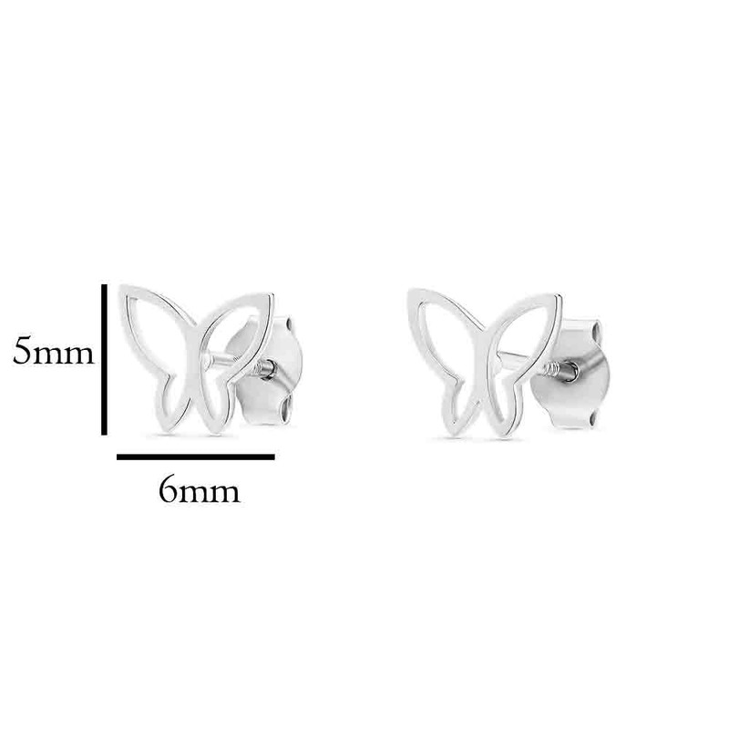 Solid White Gold 14K Silhouette Butterfly Stud Earrings (White Gold)