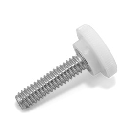 1/4"-20 x 1 Thumb Screw Stainless Steel - White Knurled Round Plastic Knob - Standard/Coarse Thread Thumbscrew - Length: 1.000" - Proudly Built in USA - Package of (10)