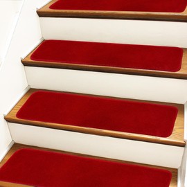 Comfy Collection Stair Tread Treads Indoor Skid Slip Resistant Carpet Stair Tread Treads Machine Washable 8 ½ inch x 30 inch (Set of 3, Red)