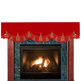 Grelucgo Christmas Holly Tree Mantel Scarf Winter Holiday Decorations 69 by 17 Inch, Red, 89” × 17”