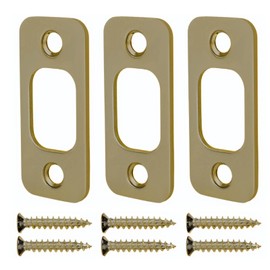 Siwil Deadbolt Strike Plate, Antique Brass Door Backplate 1" X 2 1/4“, Round Corner Heavy Duty - 3 Pack