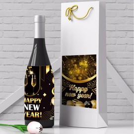 Happy New Year 2025 Wine Bottle Labels Stickers New Year Eve Party Decoration 16 Pcs New Year Eve Self Adhesive Wine Bottle Stickers Wine Bottle Decorations for New Year Eve Party