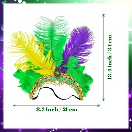 Goenb Mardi Gras Headband, Mardi Gras Headband for Women Girls Showgirl Carnival Feather Headpiece for Hawaii Costume Party (Multicolor)
