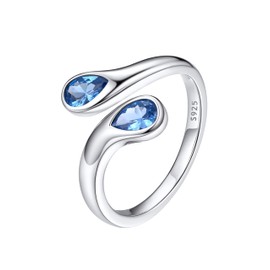 Bestyle Adjustable Rings Women's 925 Silver Droplet Ring, Gemstone Ring, Open Thumb Ring, Simple Ring, Teardrop Chunky Rings, Size Adjustable from 50-60, Sterling Silver