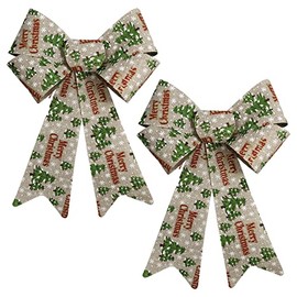 Happy Holidays 15 inch Christmas Decoration Rustic Burlap Bow - Farmhouse Tree Merry Christmas - Great for Indoor, Outdoor, Tree, Decor, Crafts, Wrapping, Wreath 9x15in (Set of 2)
