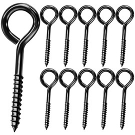 YGAOHF 6 Inch Eye Hooks Screw in Heavy Duty, 10 pcs Heavy Duty Eye Hooks, Large Stainless Steel Eye Hooks for Hanging, Black Eye Bolts for Indoor & Outdoor Heavy-Duty Applications