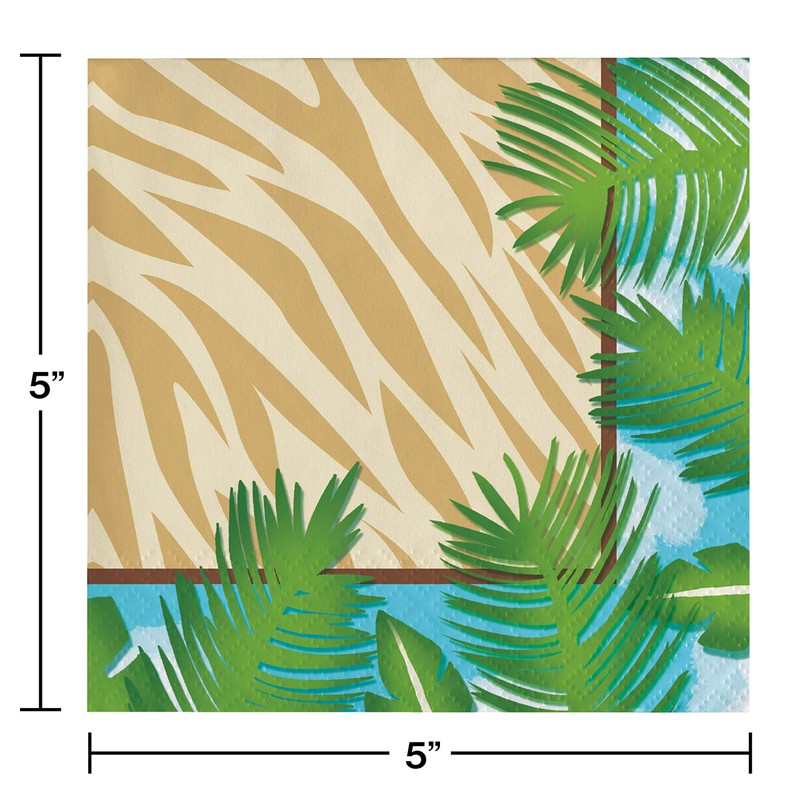 Creative Converting 16 Count 3-Ply Safari Adventure Beverage Napkins, Brown/Green