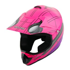 WOW Youth Kids Motocross Helmet BMX MX ATV Dirt Bike Helmet Spider Pink + Goggles + MG Youth Pink Glove Bundle