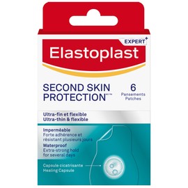 Elastoplast Second Skin Protection Hydrocolloid Patches, Ultra Thin and Flexible Hydrocolloid Dressings for the Protection and Treatment of Superficial Wounds, Waterproof Plasters, 6 Patches