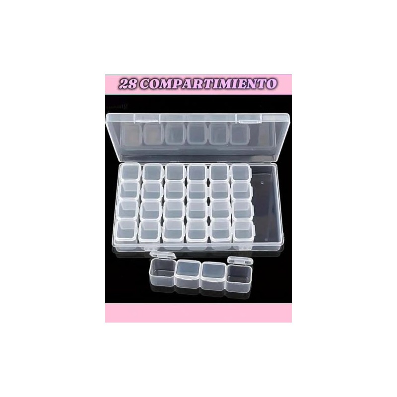 3 Piezas Caja de Plástico Transparente con 28 Compartimentos Extraíbles,