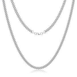 LOYALLOOK Italian Diamond Cut Cuban Link Curb Chain Necklace for Men Women Stainless Steel Curb Cuban Link Chains Necklace Hip Hop Chain 18 Inch Silver Tone 5MM