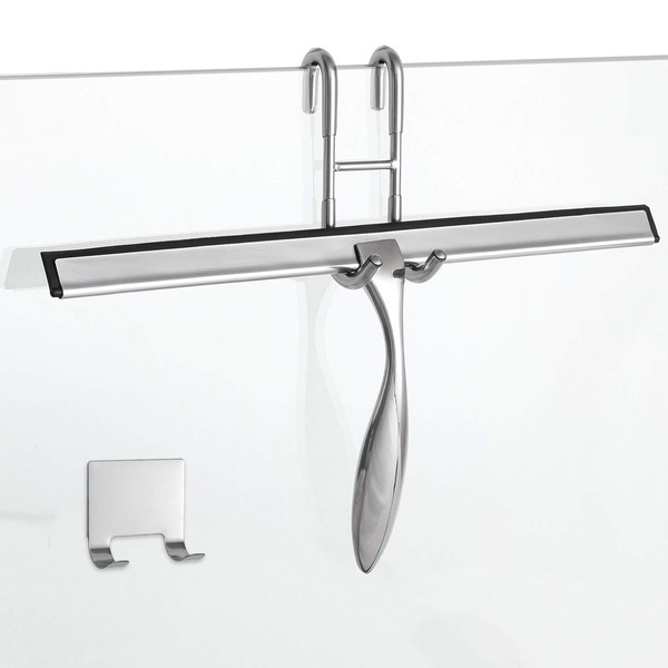 Simtive - Juego de escobilla de ducha de 35,5 cm, incluye gancho para puerta de ducha y gancho adhesivo, para puertas de ducha, espejo y ventana