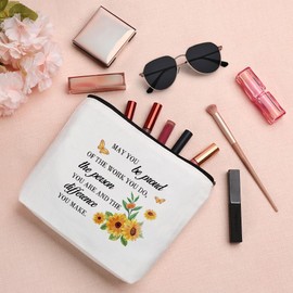 QONCV Inspirational Gifts for Women, Motivational Sunflower Cosmetic Bags Encouragement Emotional Support Cheer Up Positive Sobriety Thinking of You Get Well Makeup Bag Gifts for Woman Friends Ideas