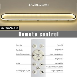 47”Flush Mount CeilingLight, Modern LED Hallway Light Fixture Dimmable CeilingLamp with Remote Control, Black Ceiling Lights for Bedroom/Balcony/Dressing Room, 3000k-6000k, 40-60W