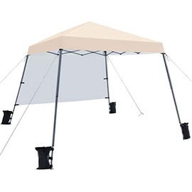 Yaheetech Pop Up Canopy Tent with 1 Sun Shade Wall, Lightweight Instant Tent, Beach Sun Shelter with Bonus Backpack Bag for Camping, BBQ, Outdoor Activities, 4 Canopy Sand Bags, 10x10 Ft Beige