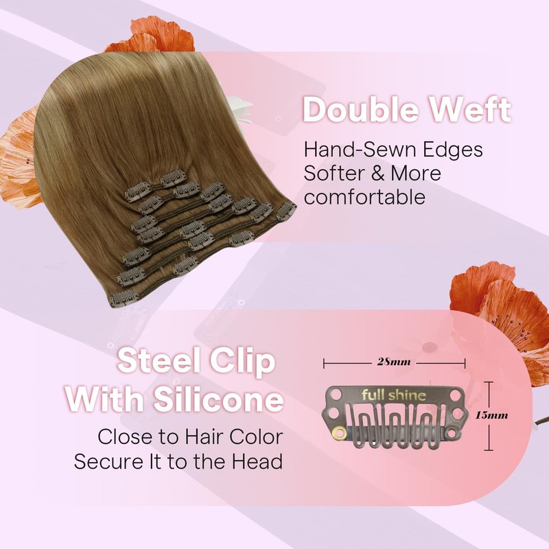 Full Shine Clip in Human Hair Extensions, Dirty Blonde to