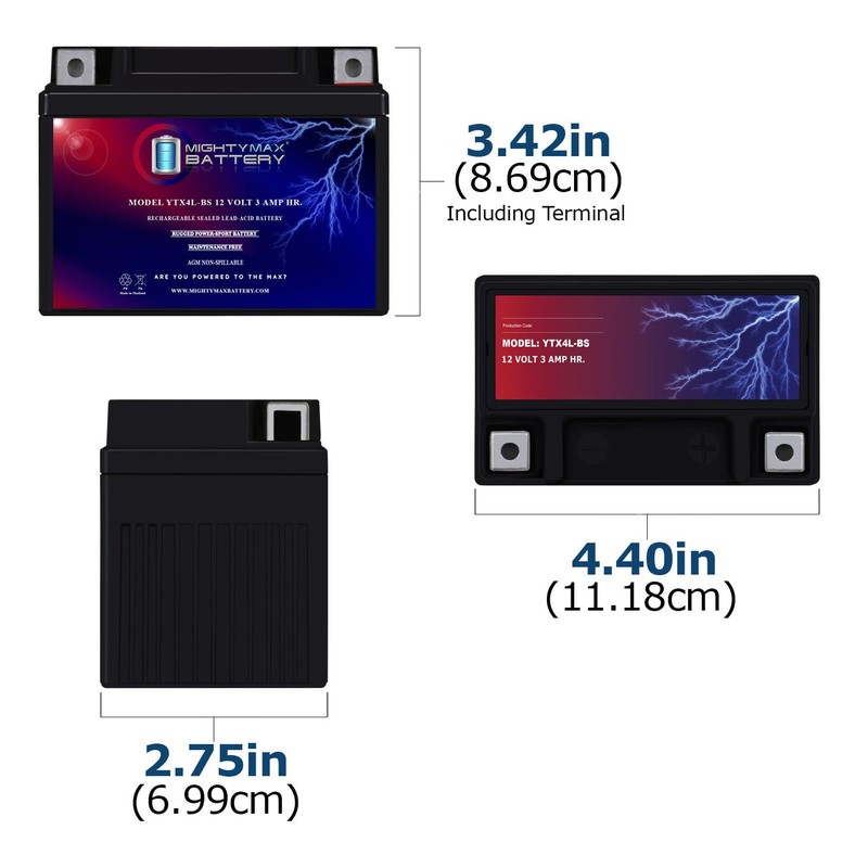 Mighty Max Battery YTX4L-BS 12V3Ah Maintenance Free Battery