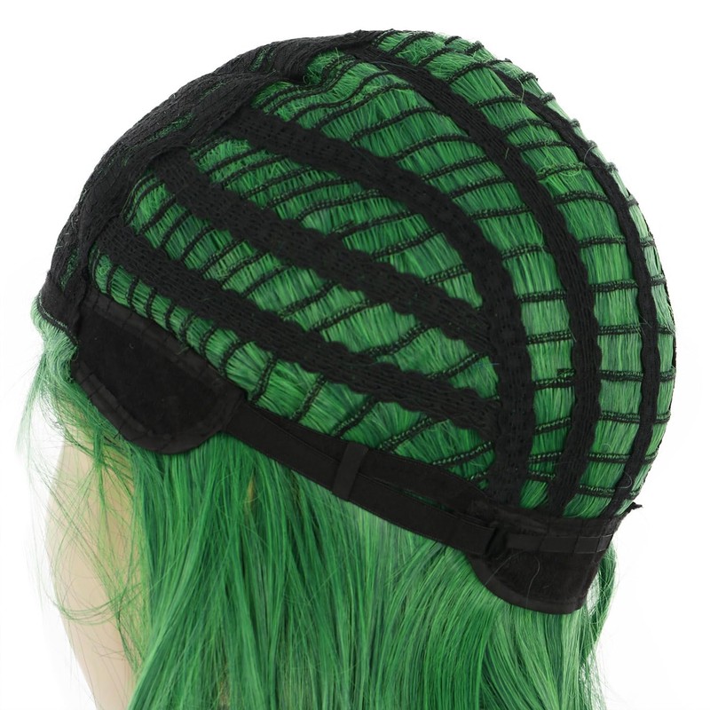 VGbeaty Adult Green Wavy Wig with Purple Scarf Women Side-swept