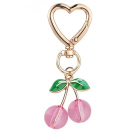 Agromusk Cute Cherry Keychain,Bag Charms,Kawaii Heart Coquette Cherry Car Key Chains Accessories Decor for Purse Gif (Pink)