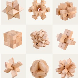 Holzsammlung 9 Piece 3D Puzzle Brainteaser, Wooden Thinking Sport, Logical Toy, Wooden Games, Puzzle Games, Patience Game, IQ Test Puzzle Set, Logic Games, Wooden Puzzle, Thinking Game for Adults and