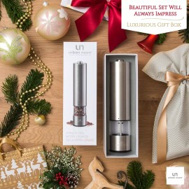 urban noon Electric Salt and Pepper Grinder - Single Battery Operated Stainless Steel Sa...