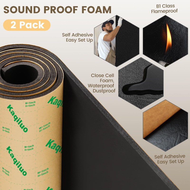 Kaqiluo 2 Pack High Density Self-Adhesive Sound Insulation Acoustic Closed