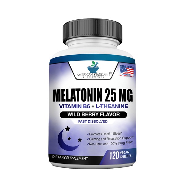 Melatonin 25mg Per One Tablet, 120 Chewable Tablet with L-Theanine