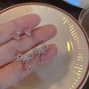 Pink Earrings for Women Rhinestone Bow Earrings Pink Stud Earrings