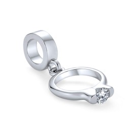 Promise Engagement Ring Dangle Charm Bead For Women Girlfriend CZ .925 Sterling Silver Fits European Bracelet