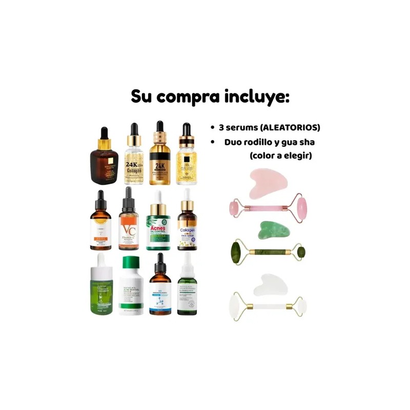 Serums Faciales + Rodillo Gua Sha Masaje Paquete 5pz F
