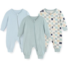 falianni 3 Pack Cartoon Baby Unisex Jumpsuits Comfy Solid Color New born Boy Girl Rompers Long Sleeve Zipper Infant Colthes
