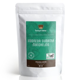 Indonesian Medium Dark Roast Strong Ground Coffee 227g – Brown Bear Indonesia Sumatra Mandheling – Strength 4 – For V60 Filter Cafetiere French Press – Donation to Free The Bears