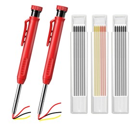 ZORRA 2 PCS Solid Carpenter Pencil, Built-in Sharpener Carpentry Automatic Pencils Set with 18 Refill, Carpentry Woodworking Architect Marking Tools for Drawing Making Scribering