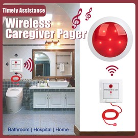 Caregiver Pager System, Wireless Emergency Strobe Siren Alarm Kit Waterproof Loud Panic SOS Warning System for Business Home Hotel School 1 Red Flashing Siren + 1 Call Button
