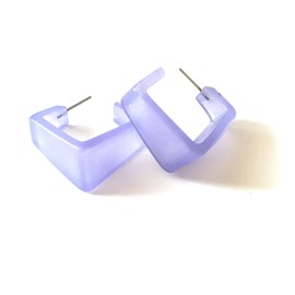 Periwinkle Frosted Lucite Wide Cubist Hoop Earrings -