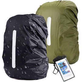 TAGNEFLOR Funda Impermeable para Mochila,2 Fundas Impermeables para la Lluvia para Mochila con Tira Reflectante,para Campismo,Ciclismo al Aire Libre,Senderismo,montañismo (Negro+Verde Oscuro)
