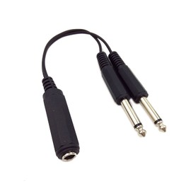 Haokiang 6.35mm Splitter Cable, 6.35mm 1/4 inch TRS Stereo Female to 2 Dual 1/4 Inch TS Mono Male Y Splitter Adiuo Cable 15cm/6inch (6.35F/2M)