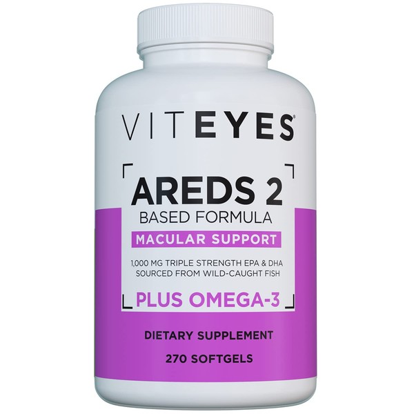 Viteyes AREDS 2 + Omega-3 Macular Support Softgels, Plus Triple Strength Omega-3 (650 mg EPA, 350 mg DHA) for Heart Health & Eye Health, Eye Vitamins, Vision Supplement, 270 Softgels
