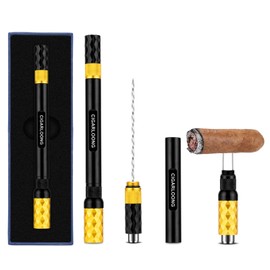 CLZOONG Cigar Punch 4 in 1 Cigar Draw Enhancer Tool for Dual Size Punch, Stainless Steel Double Needle for Unclogging with Gift Box (Black Gold)