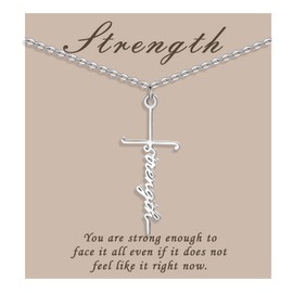 COTATI Faith Cross Necklace Jewelry for Women Silver Jesus Christian Pendant Necklaces Gifts for Mom (Strength)