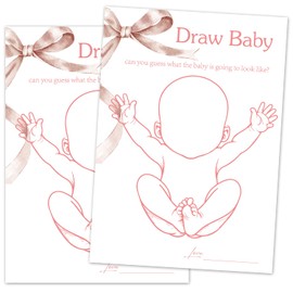 TRKAE Draw Baby - Baby Shower Game Set, 30 Pink Bow Baby Shower Game Cards, Game Cards for Baby Announcement Gender Reveal, Baby Shower Party & Activities Supplies -P20